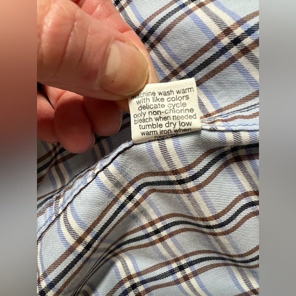 BLACK LABEL for SAKS 5th AVE. Men’s Blue plaid long sleeve button down size M. - Picture 10 of 12